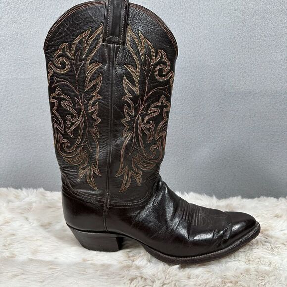 Justin Dark‎ Brown Leather Pointed Toe Western Cowboy Boots 2542 Size 10B - Picture 1 of 11